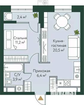 1-к квартира, вторичка, 44м2, 9/24 этаж