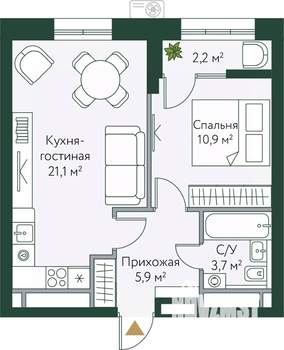 1-к квартира, вторичка, 44м2, 23/24 этаж