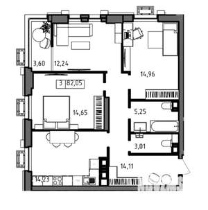 3-к квартира, вторичка, 82м2, 8/23 этаж