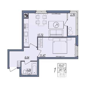 1-к квартира, вторичка, 40м2, 2/10 этаж