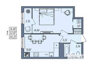 1-к квартира, вторичка, 34м2, 10/10 этаж