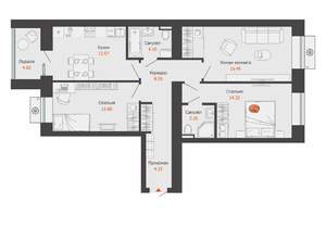 3-к квартира, строящийся дом, 78м2, 3/8 этаж