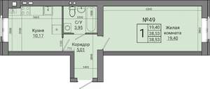 1-к квартира, строящийся дом, 39м2, 4/4 этаж