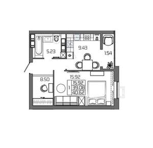 1-к квартира, вторичка, 41м2, 15/24 этаж