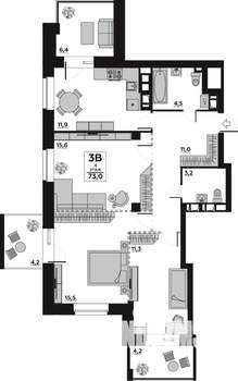 3-к квартира, вторичка, 73м2, 4/7 этаж