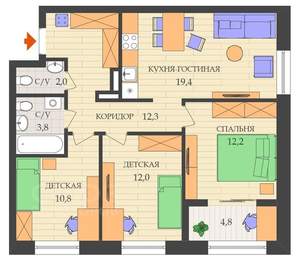 3-к квартира, вторичка, 75м2, 22/23 этаж