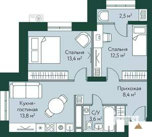 2-к квартира, вторичка, 54м2, 21/24 этаж