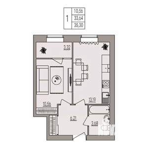 1-к квартира, вторичка, 35м2, 2/3 этаж