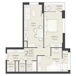 2-к квартира, вторичка, 62м2, 9/17 этаж