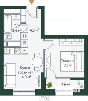 1-к квартира, вторичка, 37м2, 21/24 этаж