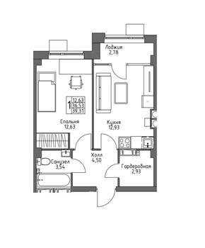 Студия квартира, вторичка, 39м2, 9/10 этаж