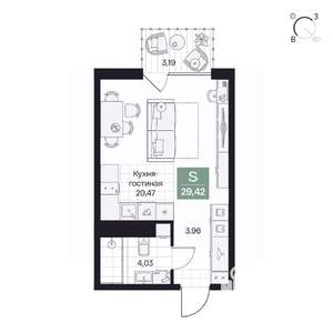 Студия квартира, вторичка, 29м2, 4/10 этаж