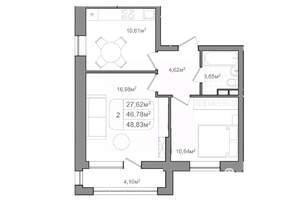 2-к квартира, вторичка, 49м2, 8/9 этаж