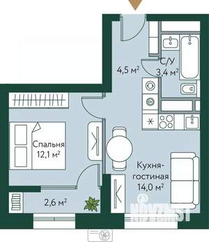1-к квартира, вторичка, 37м2, 18/24 этаж