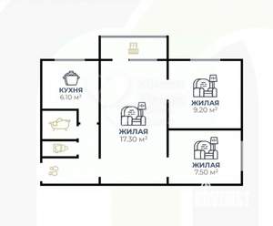 3-к квартира, вторичка, 48м2, 2/5 этаж