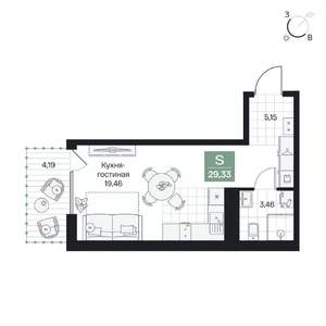 Студия квартира, вторичка, 29м2, 3/9 этаж