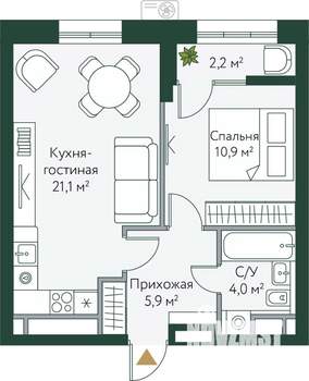 1-к квартира, вторичка, 44м2, 10/24 этаж