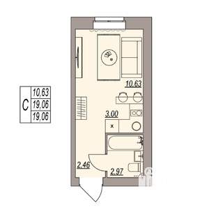 Студия квартира, вторичка, 19м2, 3/3 этаж