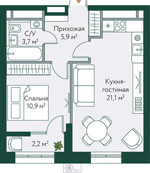 1-к квартира, вторичка, 44м2, 15/24 этаж