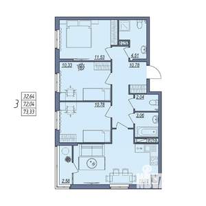 3-к квартира, вторичка, 73м2, 3/8 этаж