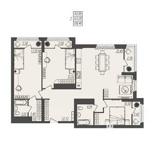 3-к квартира, вторичка, 108м2, 17/17 этаж