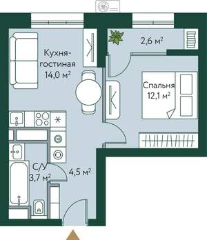 1-к квартира, строящийся дом, 37м2, 8/24 этаж