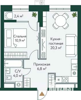 1-к квартира, вторичка, 44м2, 6/24 этаж