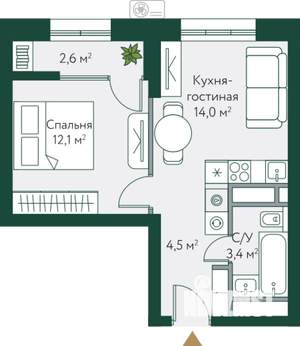1-к квартира, вторичка, 37м2, 18/24 этаж