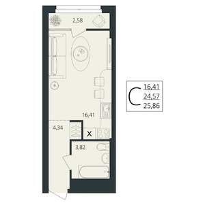 Студия квартира, вторичка, 26м2, 2/17 этаж