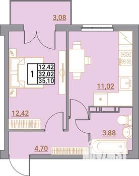 1-к квартира, вторичка, 35м2, 4/5 этаж