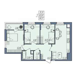 3-к квартира, вторичка, 64м2, 3/10 этаж