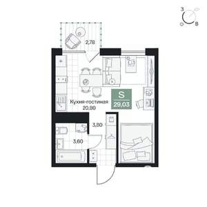 Студия квартира, вторичка, 29м2, 7/9 этаж