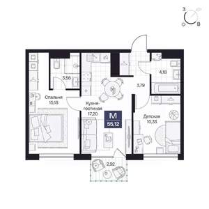 2-к квартира, вторичка, 55м2, 5/8 этаж