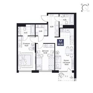 2-к квартира, вторичка, 69м2, 4/10 этаж