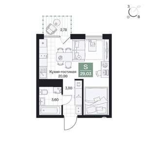 Студия квартира, вторичка, 29м2, 6/9 этаж