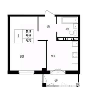 Студия квартира, вторичка, 43м2, 7/17 этаж