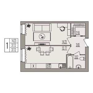 1-к квартира, вторичка, 38м2, 1/3 этаж