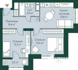 2-к квартира, вторичка, 55м2, 4/24 этаж