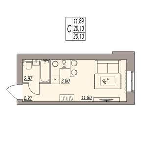 Студия квартира, вторичка, 20м2, 2/3 этаж