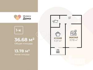 1-к квартира, вторичка, 37м2, 1/5 этаж