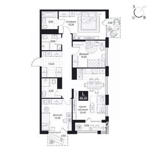 3-к квартира, вторичка, 88м2, 7/8 этаж
