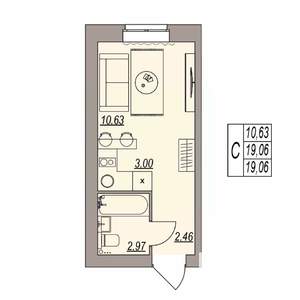 Студия квартира, вторичка, 19м2, 2/3 этаж