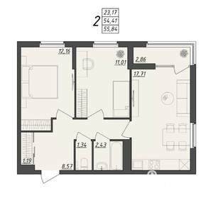 2-к квартира, вторичка, 56м2, 7/10 этаж