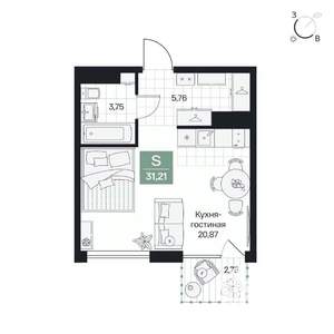 Студия квартира, вторичка, 31м2, 6/9 этаж