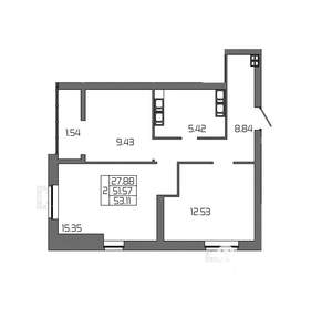 2-к квартира, вторичка, 53м2, 21/24 этаж