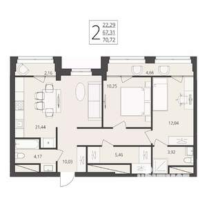 2-к квартира, вторичка, 71м2, 17/17 этаж