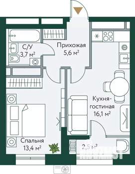 1-к квартира, вторичка, 41м2, 15/24 этаж