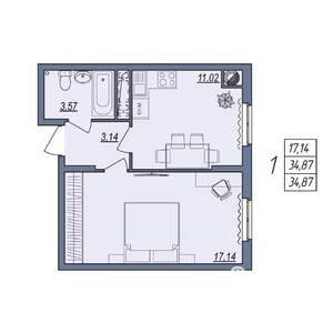 1-к квартира, вторичка, 35м2, 3/10 этаж