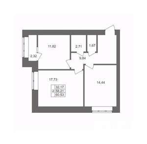 2-к квартира, вторичка, 61м2, 2/10 этаж