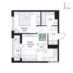 1-к квартира, вторичка, 43м2, 3/8 этаж